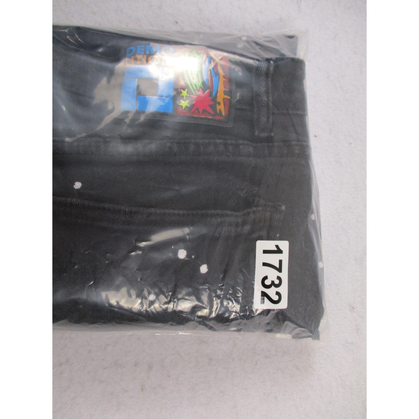 Demolition Shorts Mens 38 Black Paint Splatter Biker Denim Distressed Stretch