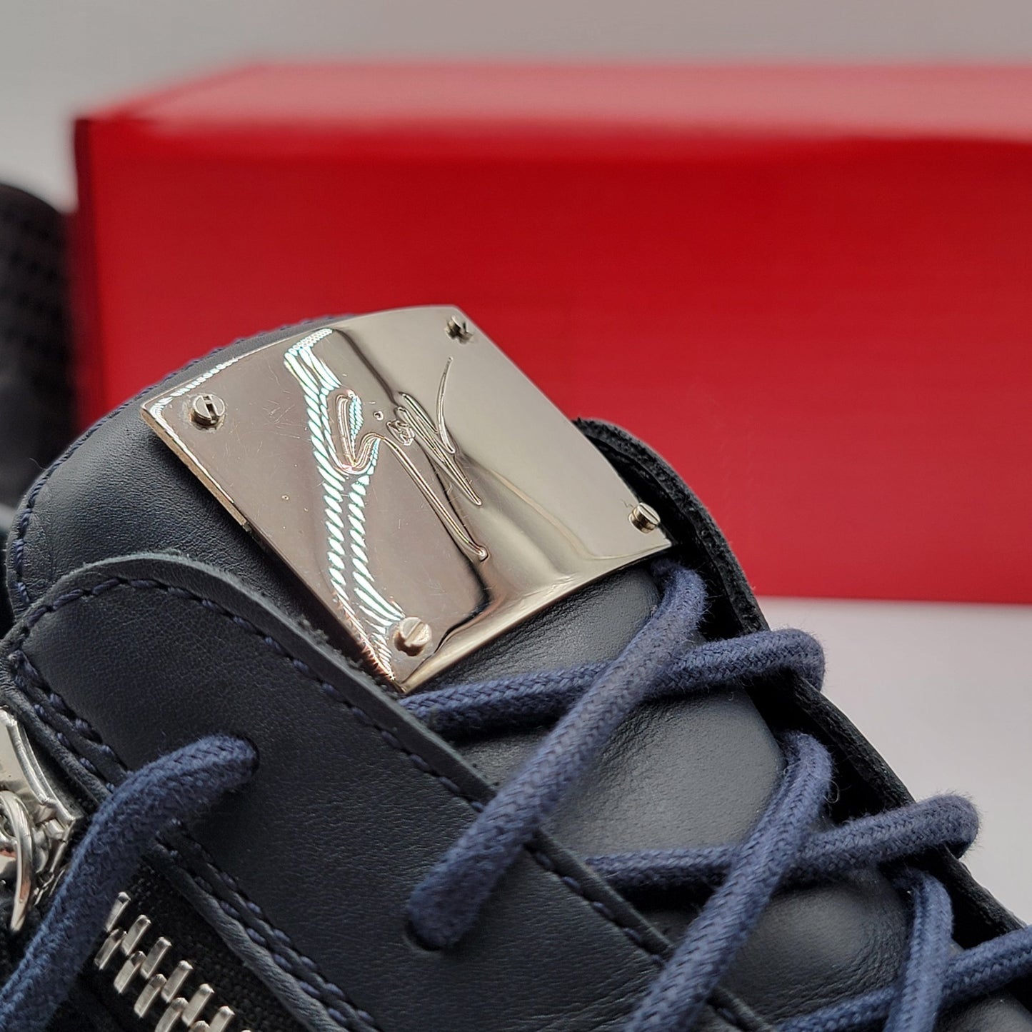 Giuseppe Zanotti Navy Leather Double Zip Sneakers Men 45 Made In Italy