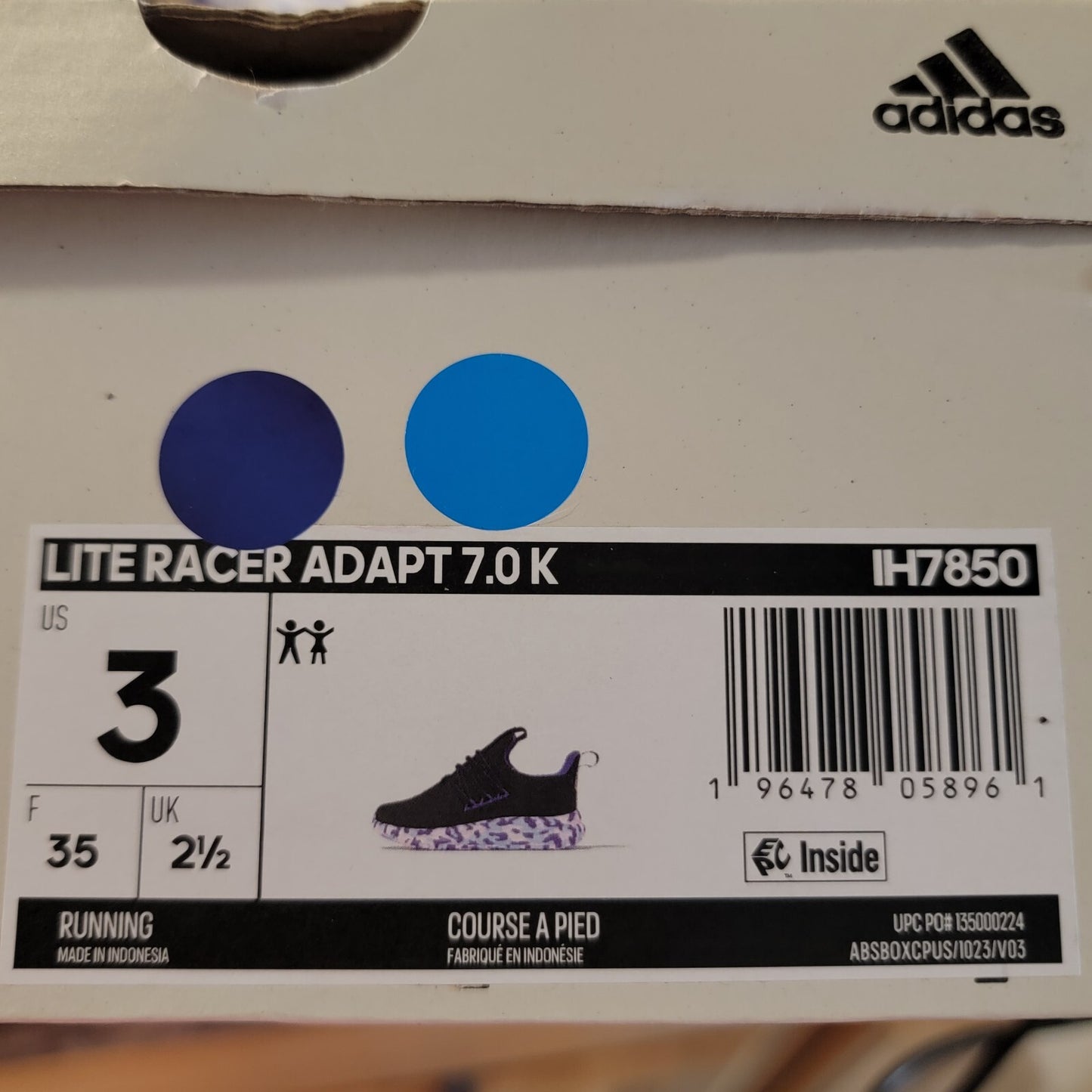 Adidas Kids Sz 3 Lite Racer Adapt 7 Running Slip On Tie Dye Blue Purple Sneaker9