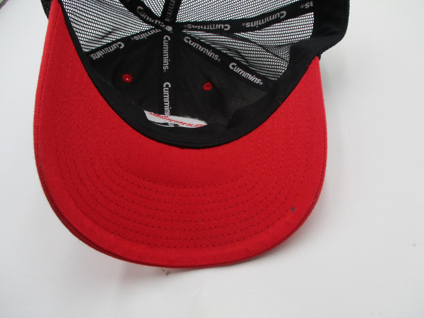 Cummins Hat Cap Snap Back Mens One Size Red Black Trucker Mesh Embroidered10