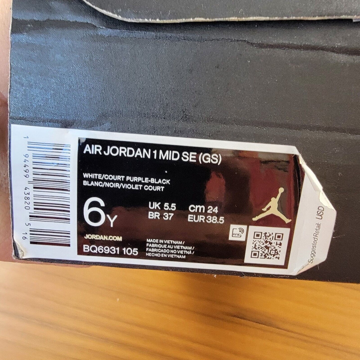 Air Jordan 1 Mid SE GS 'Varsity Purple' Sz 6Y BQ693110511