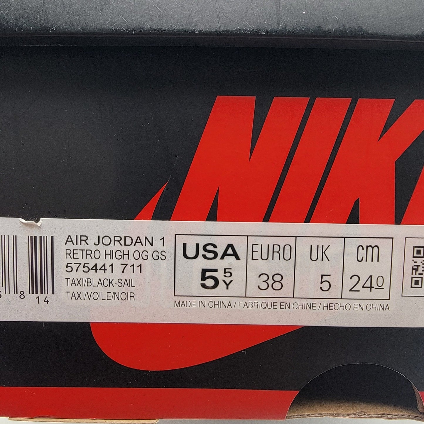 Air Jordan 1 Retro High OG GS 'Yellow Toe' Sz 5.5Y 575441-7119