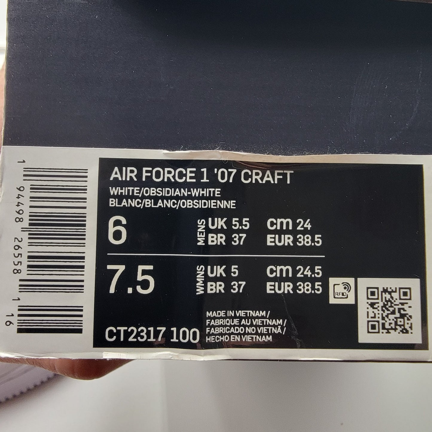 Air Force 1 Craft 'White Obsidian' Sz 6M CT231710010