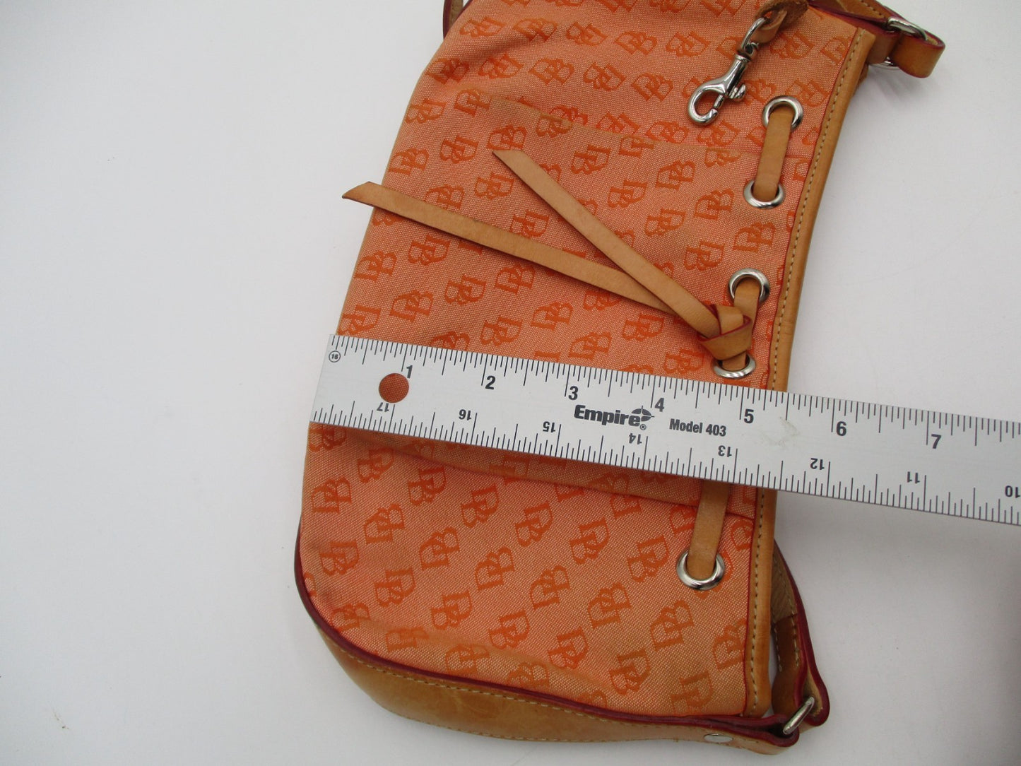 Dooney & Bourke DB Monogram Jacquard Small Shoulder Bag Orange Tan Leather Trim10