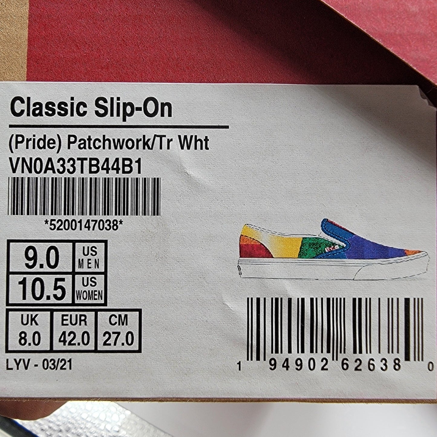 Vans Classic SlipOn (Pride) Patchwork Sz 9M/10.5W VN0A33TB44B17