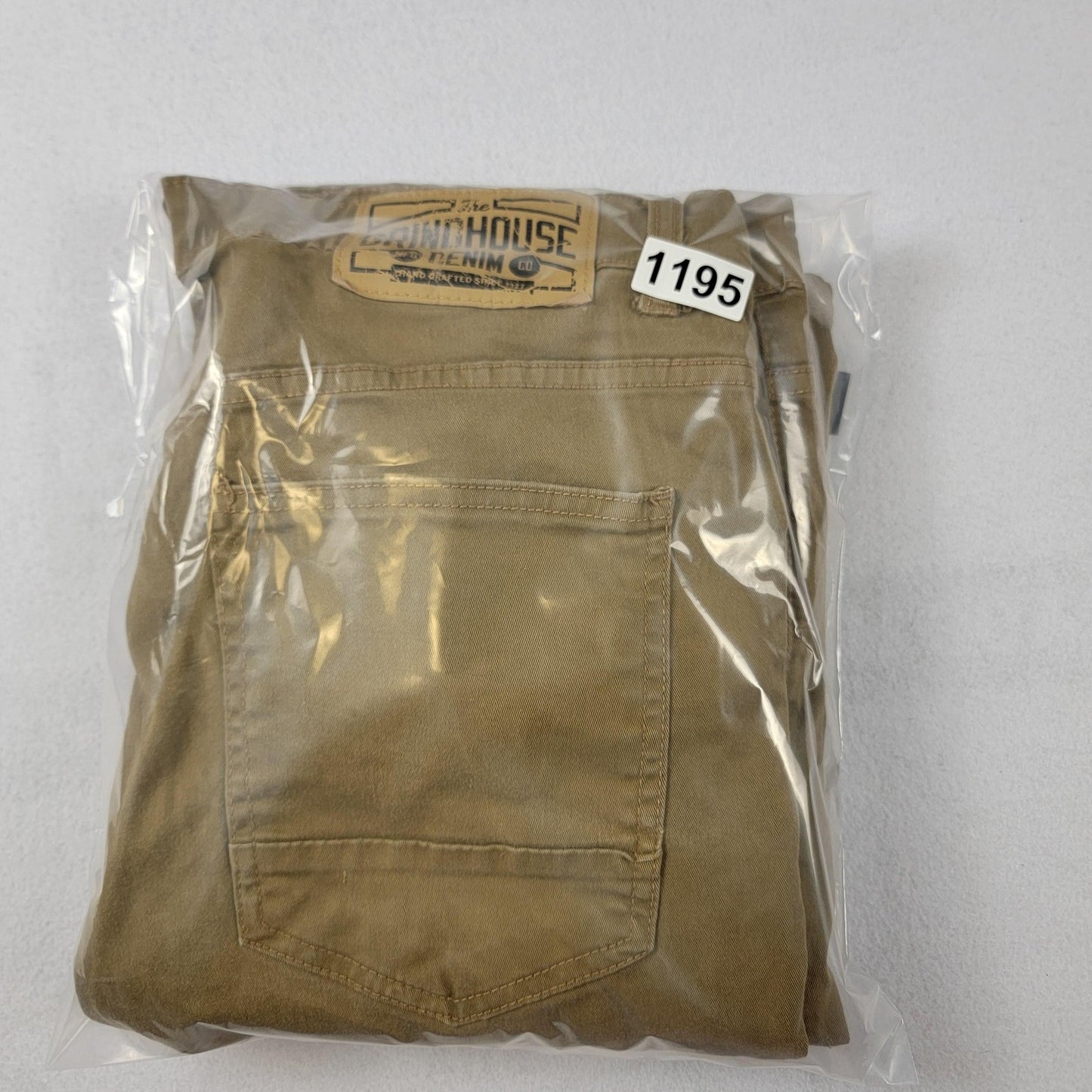 Grindhouse Denim Jeans Mens 36 Khaki Brown Distressed Ripped Moto Stretch