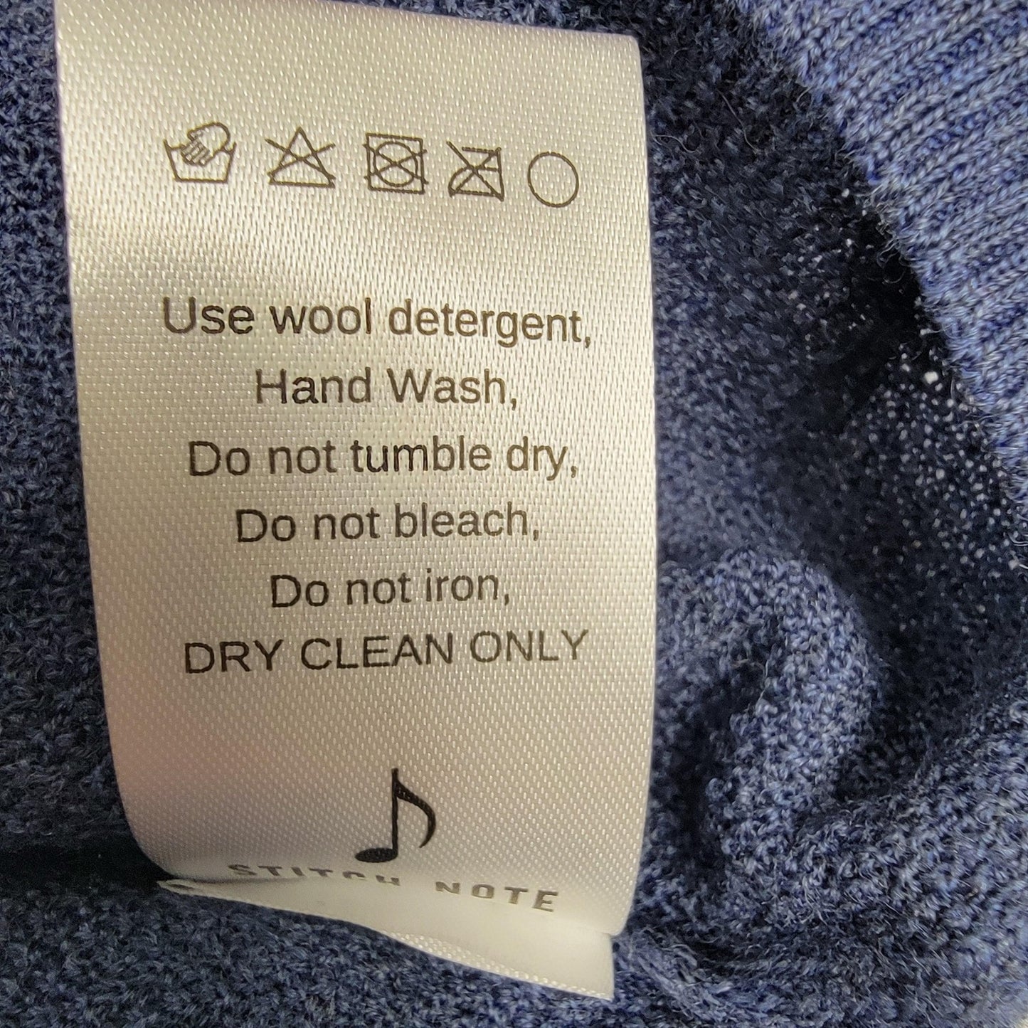 Stitch Note Sweater Mens Small Blue Merino Wool Melange Crewneck Pullover 6139