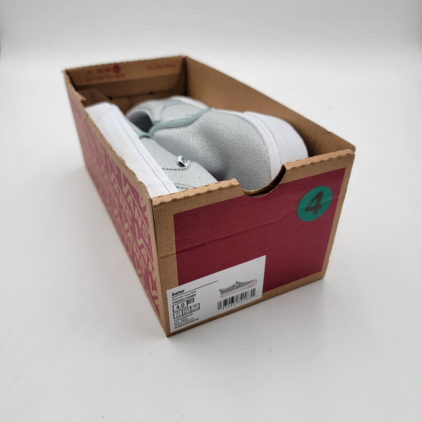 NEW Vans Asher Glimmer Gray Mist Slip-on Girl's Youth Size 4 VN000C4HM8I NIB8