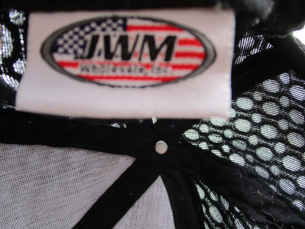 JWM POW MIA Hat Cap Strap Back Mens One Size Black Mesh Faux Leather Embroidered13