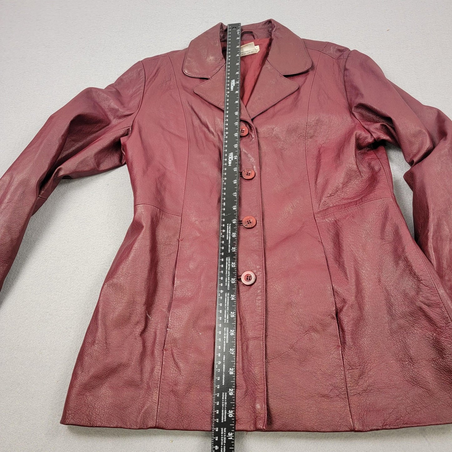 Tribeca Studio Leather Blazer Jacket Womens Medium Burgundy Button Front Lined11