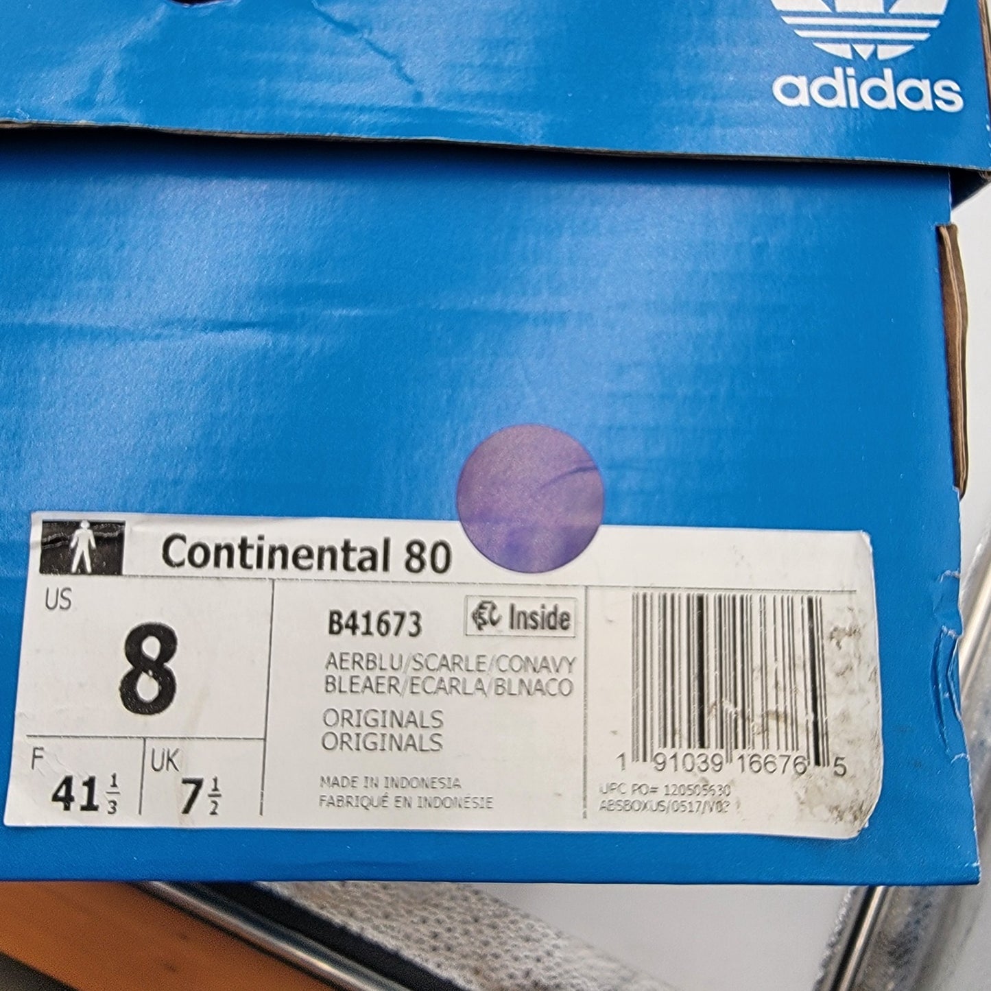 Adidas Originals Continental 80 'Aero Blue' Sz 8 B416736