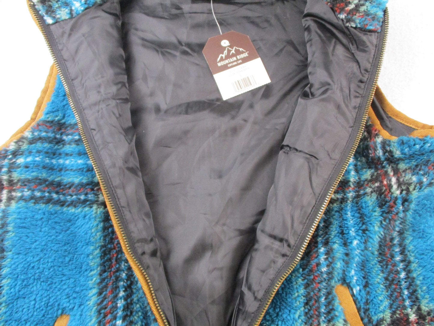 Mountain Ridge Fleece Vest Womens Small Blue Plaid Sherpa Ocean Depth 134010