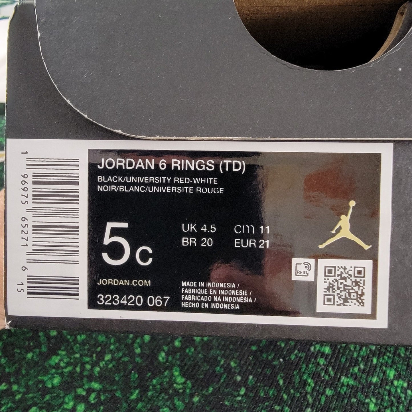 Jordan 6 Rings "Black/University Red/White" Toddler Boys' Shoe(323420 067) Sz 5c7