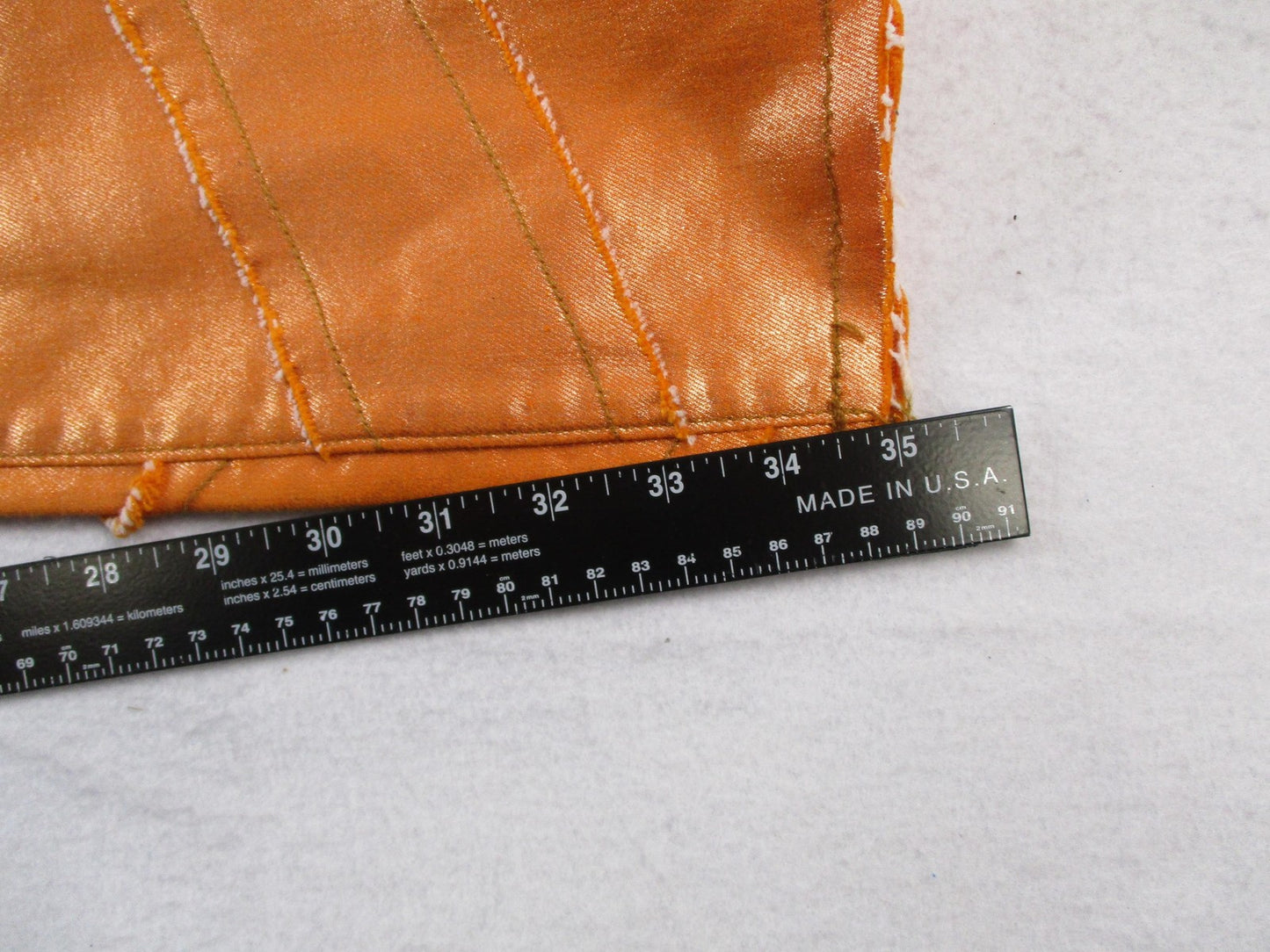 Golden Jeans Mens 34 Orange Metallic Flare Distressed Stretch Denim USA 143712