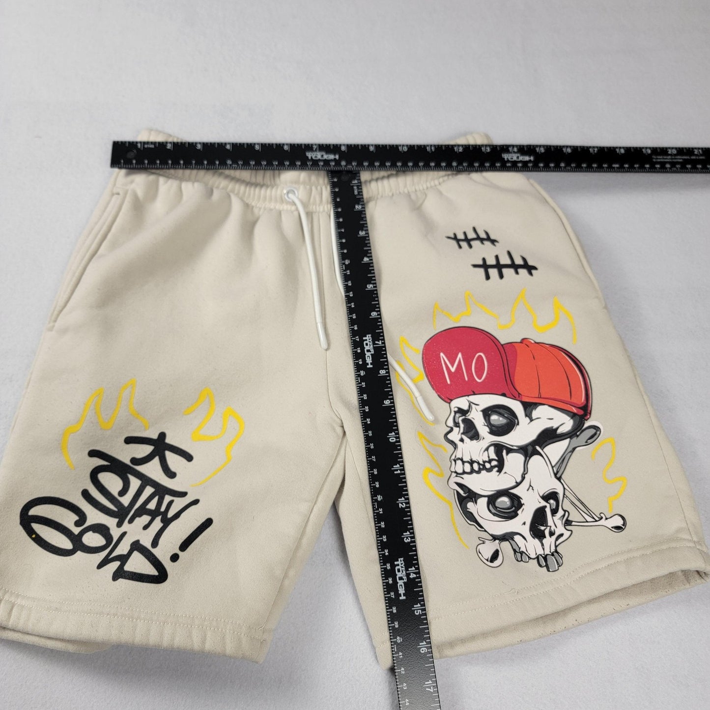 Members Only Shorts Mens Small Graphic Skull Streetwear Stay Gold MO Flames 9575
