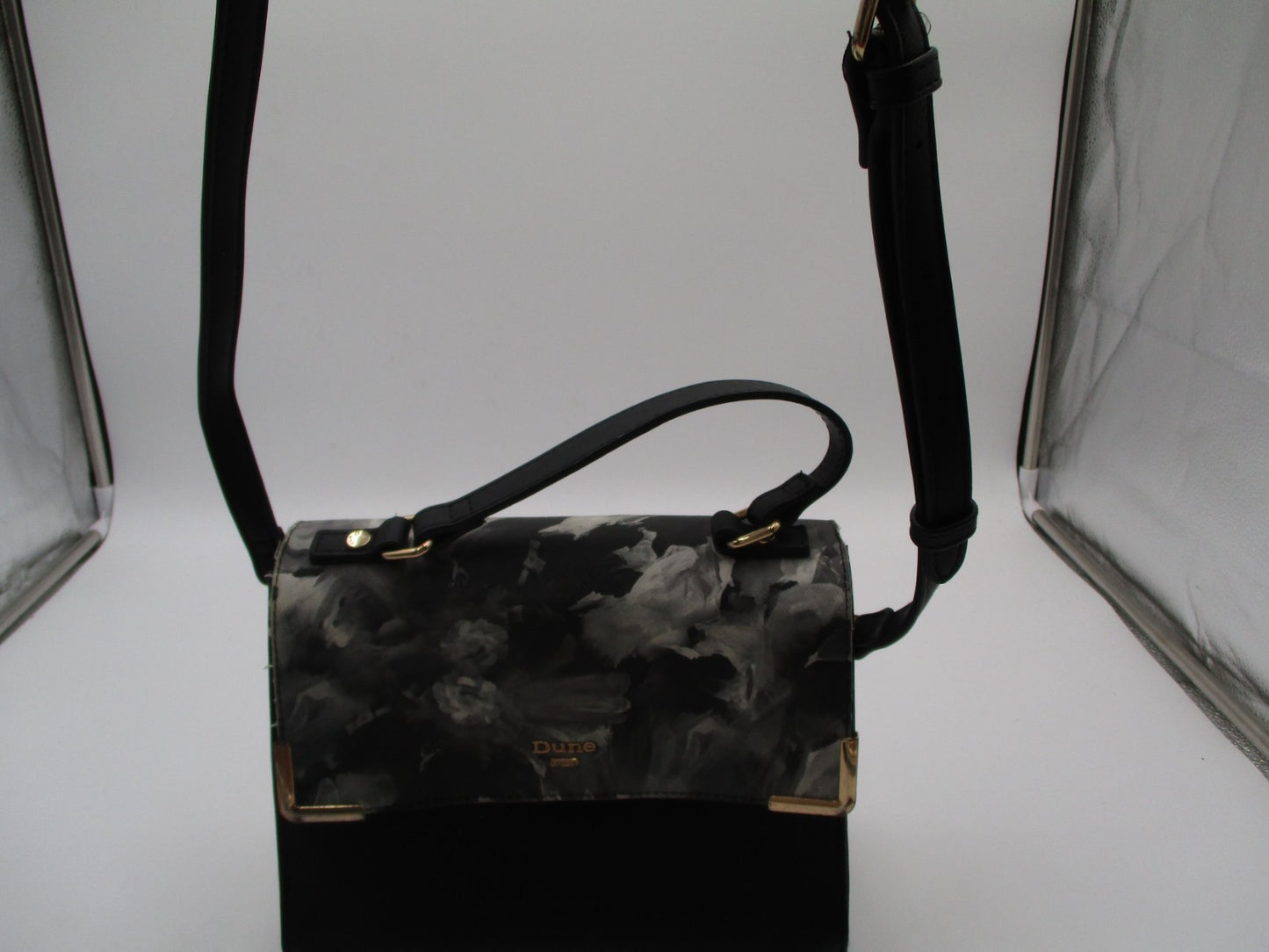 Dune London Black Floral Top Handle Satchel Purse Shoulder Bag Gold Hardware8