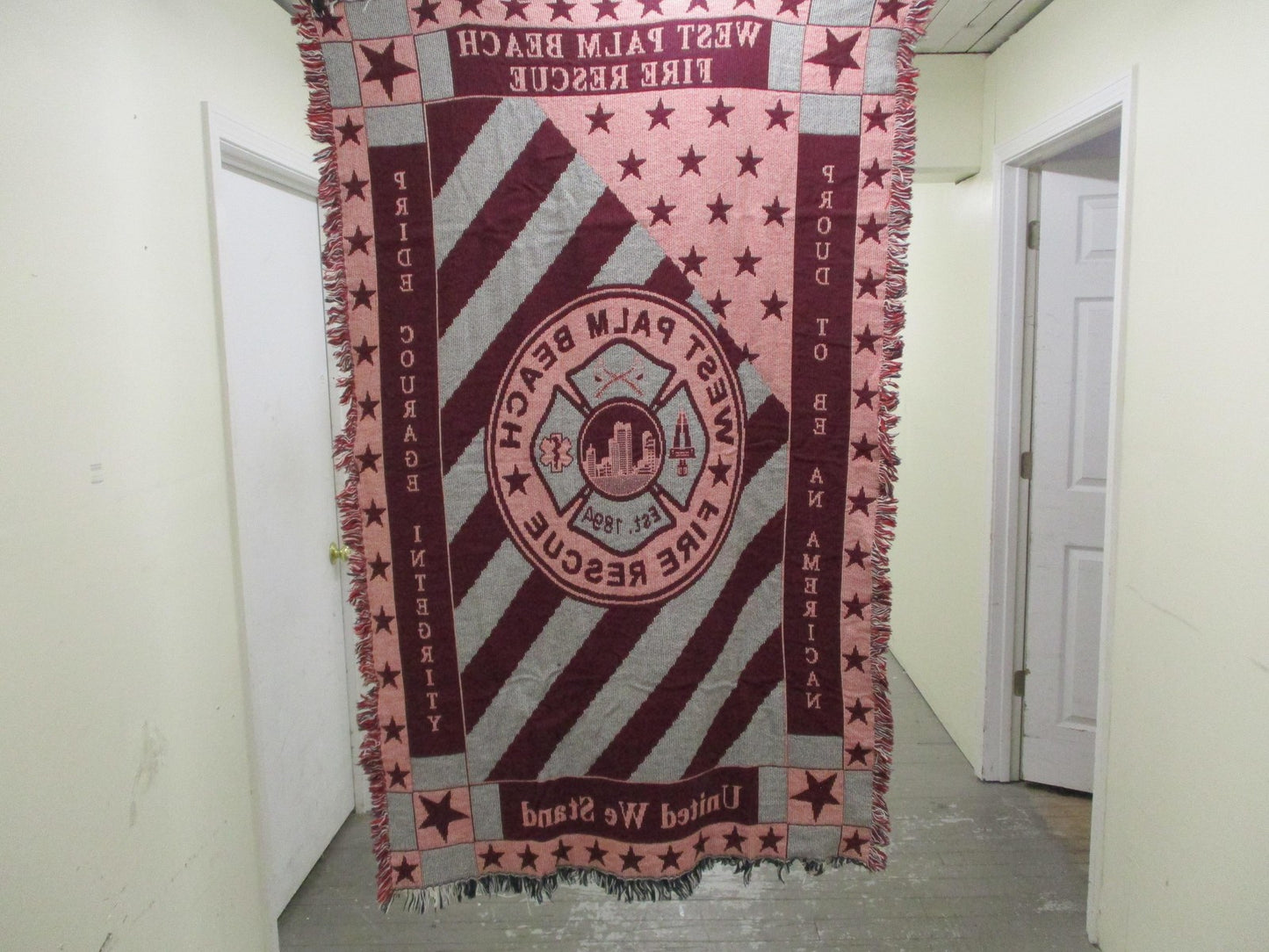 West Palm Beach Fire Rescue Red White Blue Patriotic Reversible Throw Blanket6