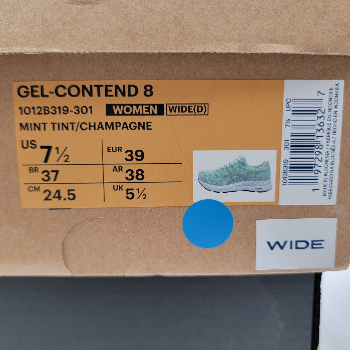Asics Gel Contend 8 Wide Mint Tint Champagne Size 7.5 Wide8