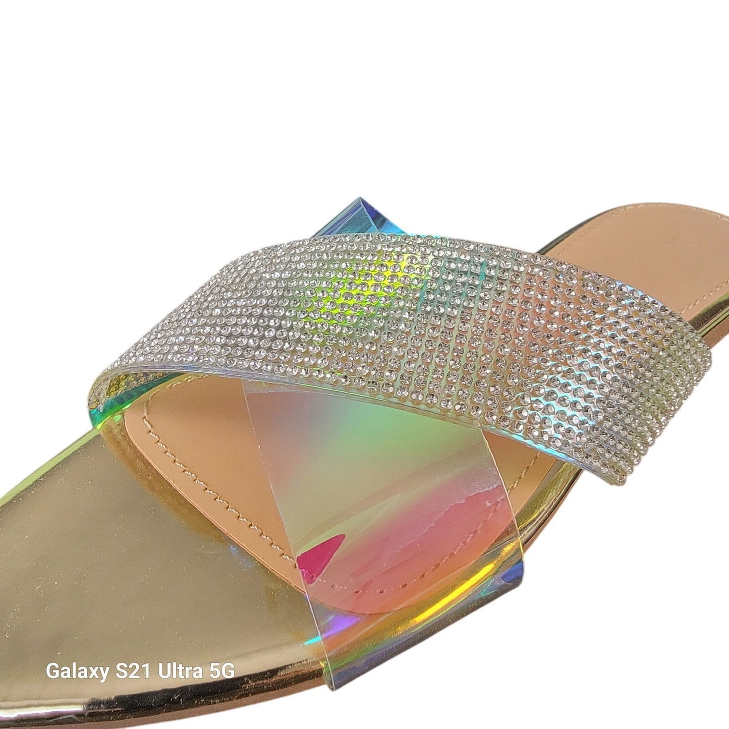 Wild Diva Carmia Women's Holographic Rhinestone Slide Sandal NWOT Sz 6.5-8