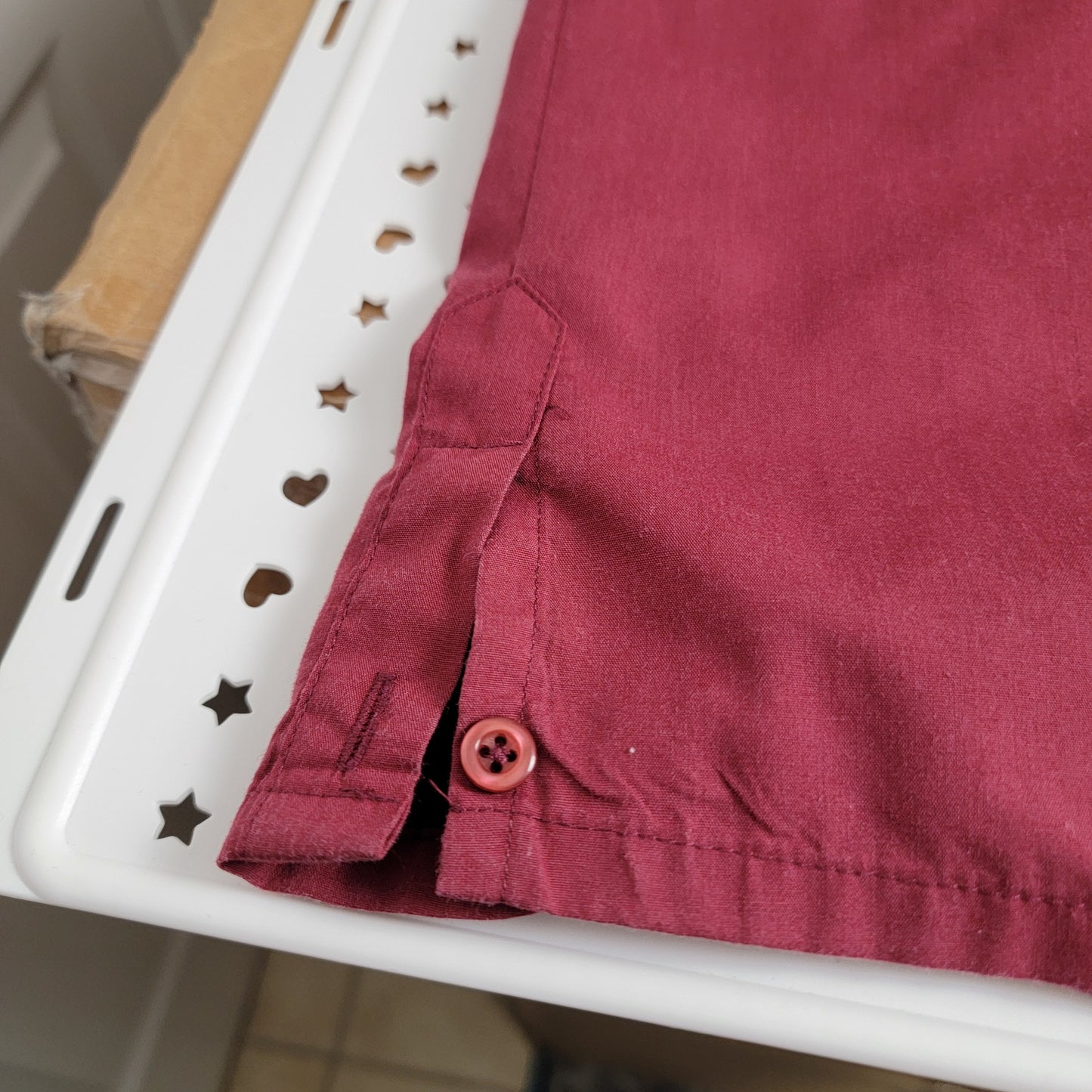 Omega Italy Guayabera Shirt Burgundy Embroidered Mens 2XL Preowned Pockets7