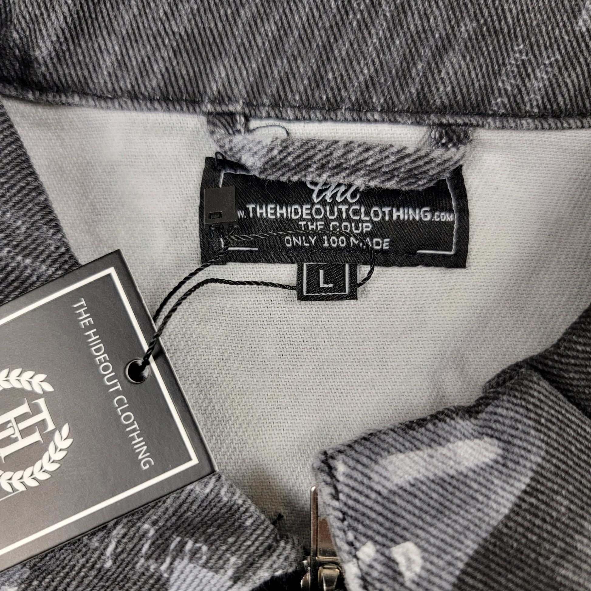 The Hideout Clothing The Coup Jacket Mens Lg Black White Denim Print NWT Limited2