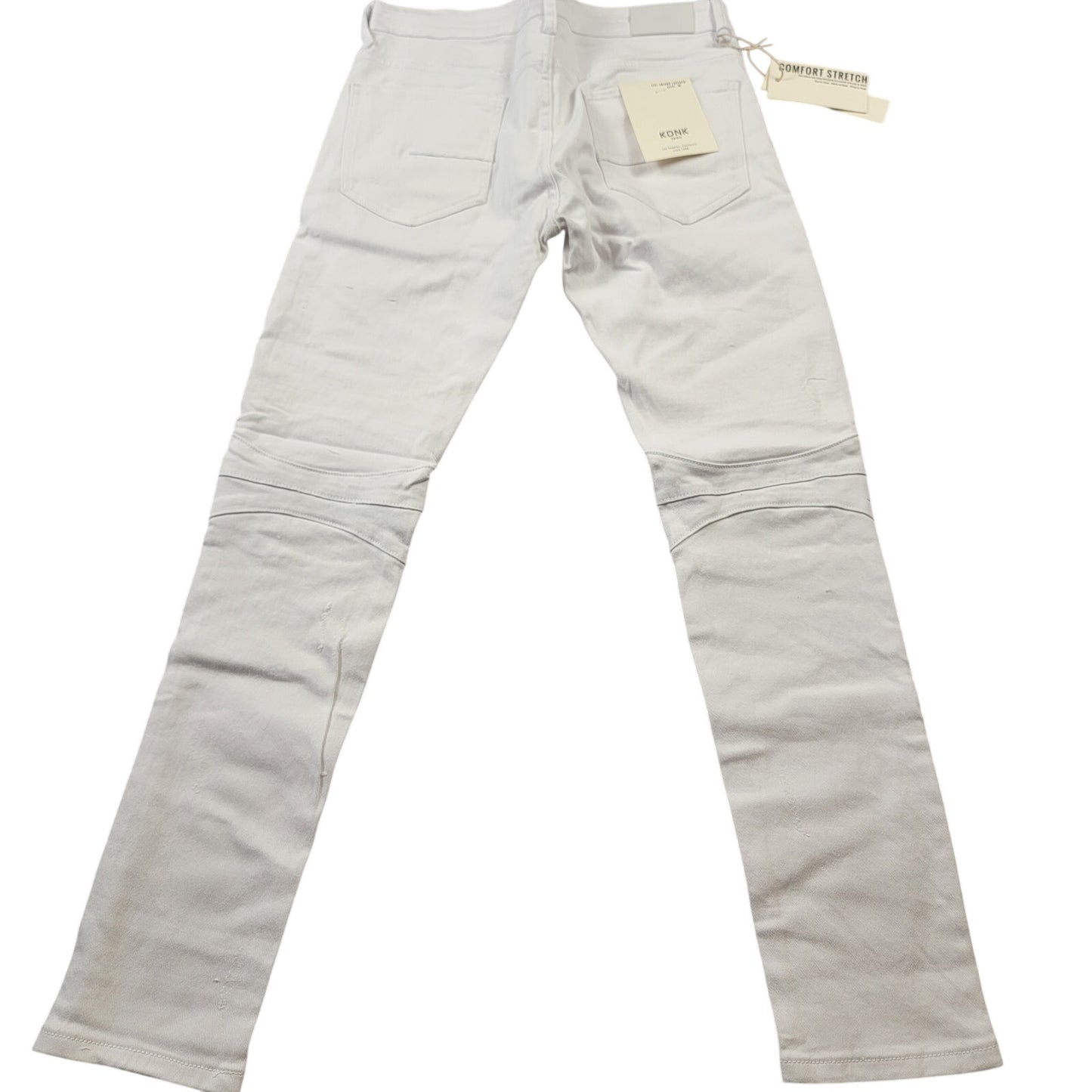 KDNK 1141411 White Moto Biker Skinny Tapered Jeans Men 30 NWT Comfort Stretch