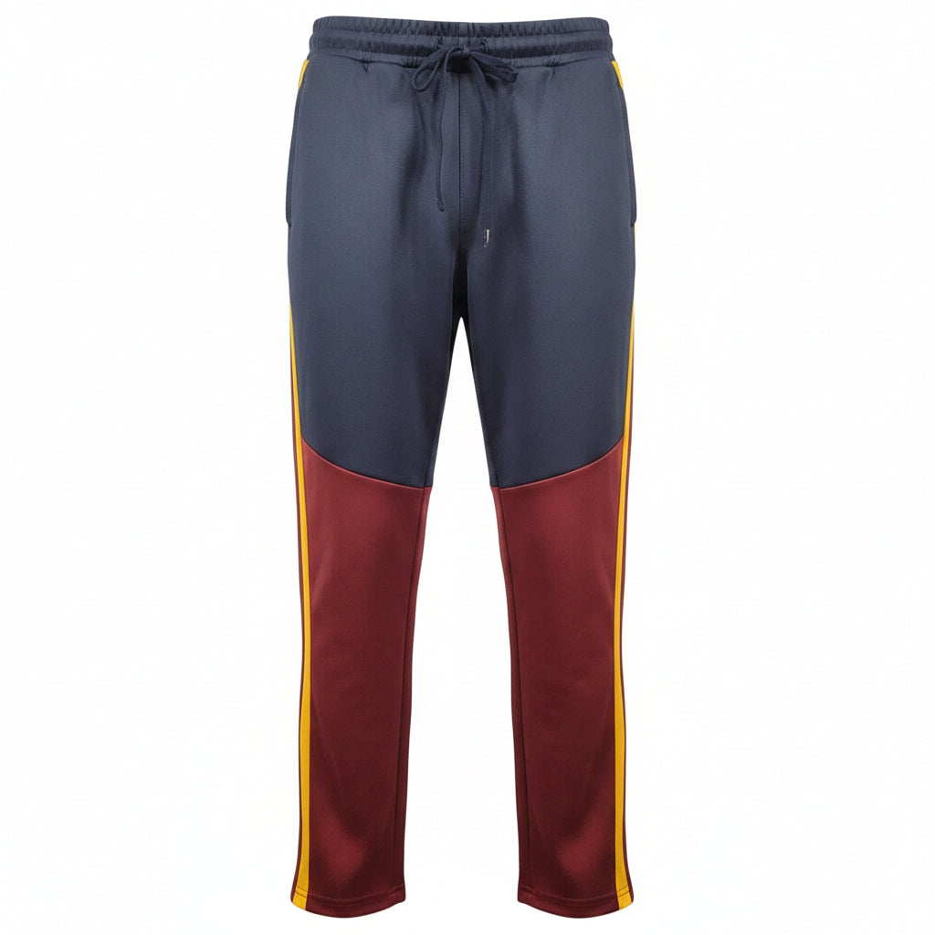 Royal Blue Mens Track Pants Medium Navy Burgundy Yellow Side Stripe NWT0