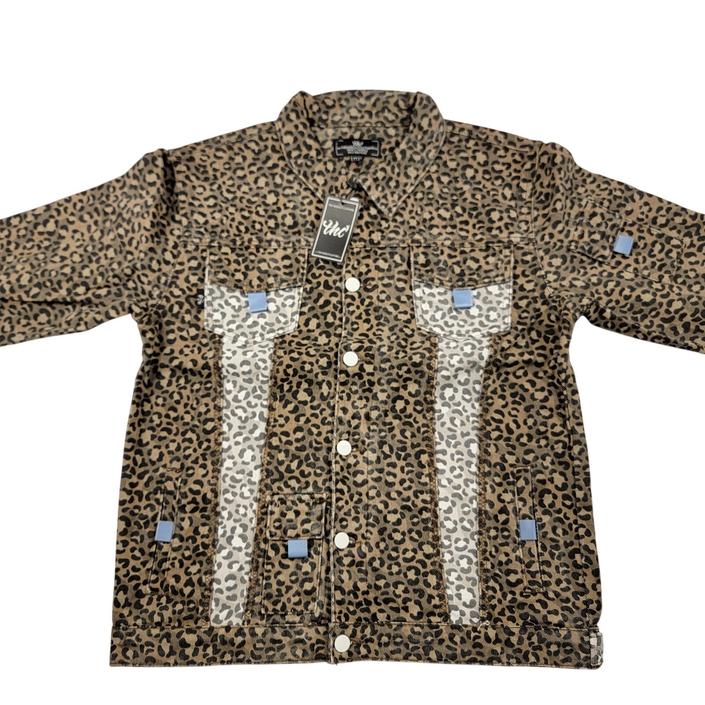 The Hideout Clothing Frosty Tropics Leopard Denim Jacket M NWT 200 Made 7830
