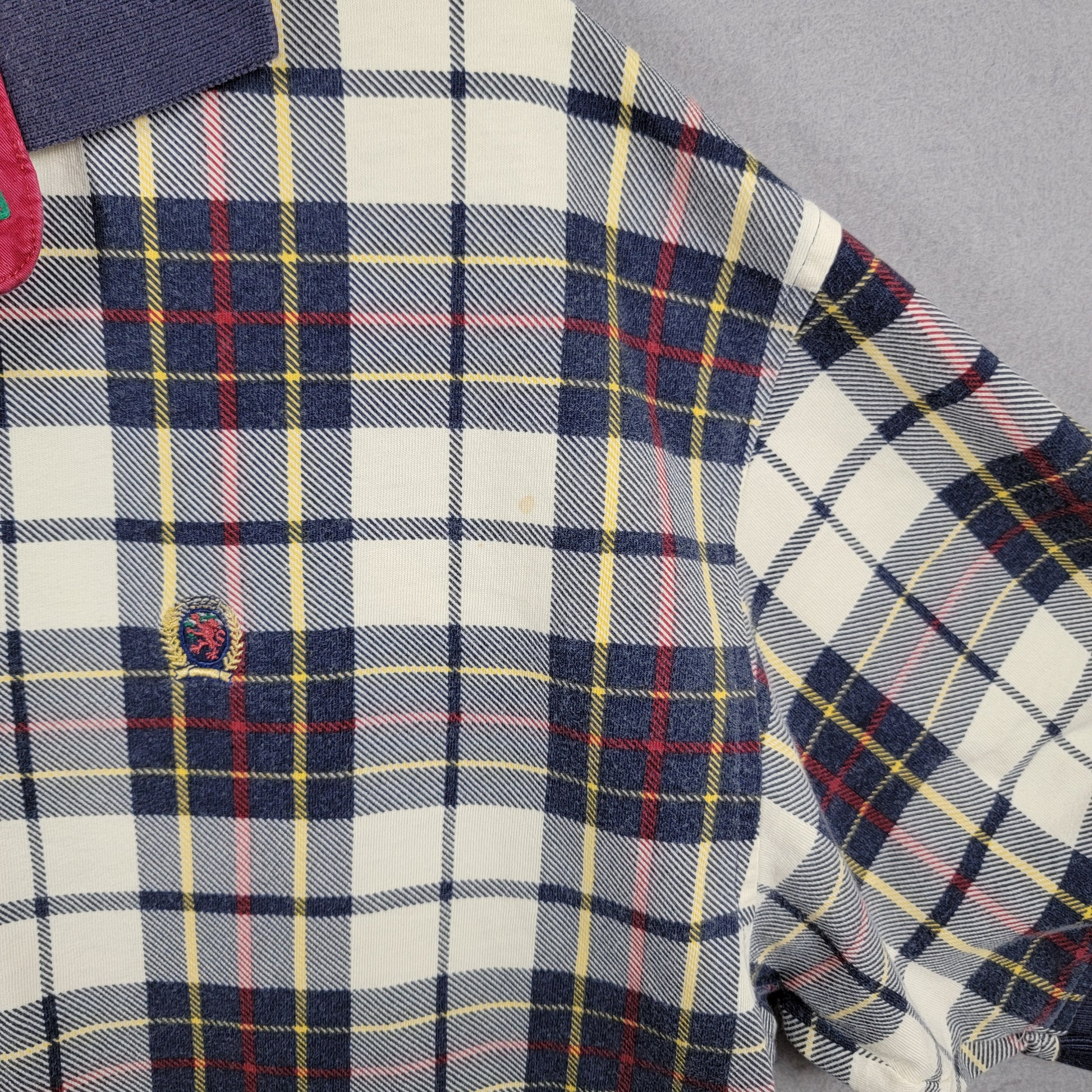 Vintage Tommy Hilfiger Shirt Mens L Plaid Heavy Cotton Polo Lion Crest 90s Used5