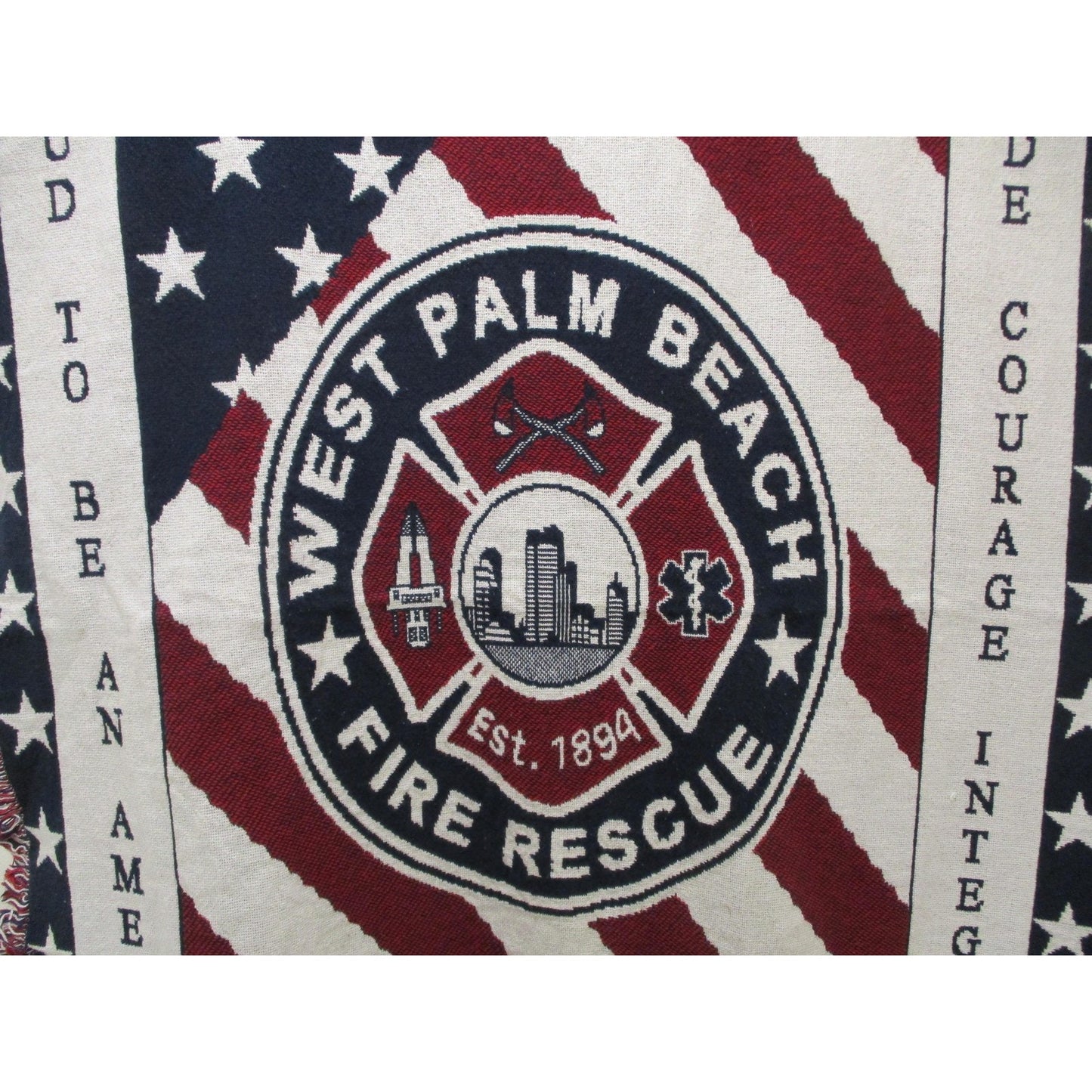 West Palm Beach Fire Rescue Red White Blue Patriotic Reversible Throw Blanket