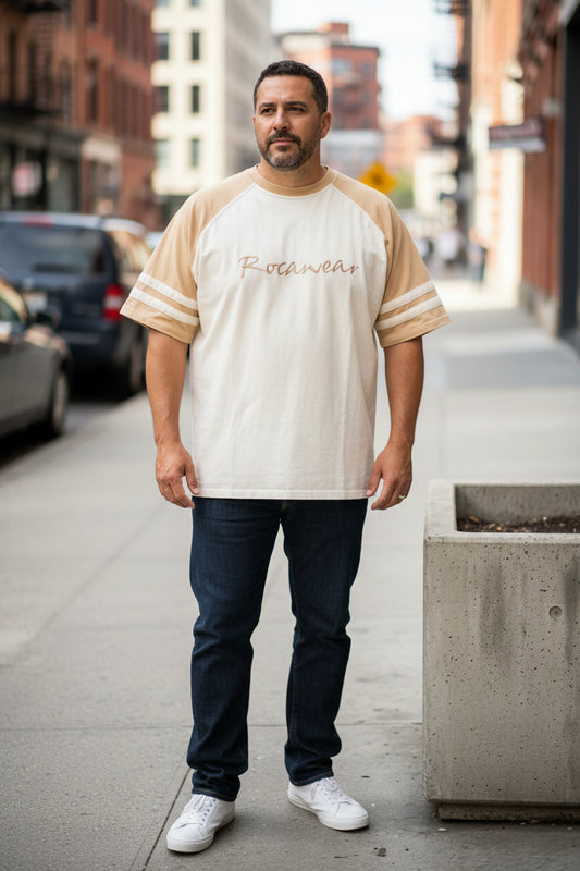 Vintage Rocawear Big Tall Shirt Mens 3X Y2K Tan White Raglan Embroidered Tee0