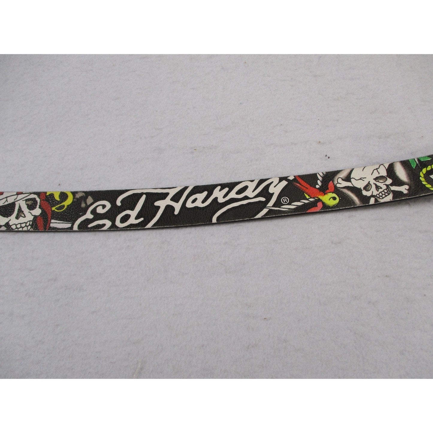 Ed Hardy Belt Mens Size 42 Multicolor Skull Rose Tattoo Graphic Rock Buckle
