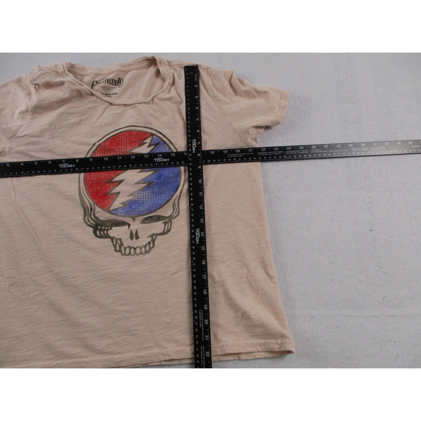 Lucky Brand Shirt Womens Xl Beige Grateful Dead Rhinestone Skull Graphic Tee