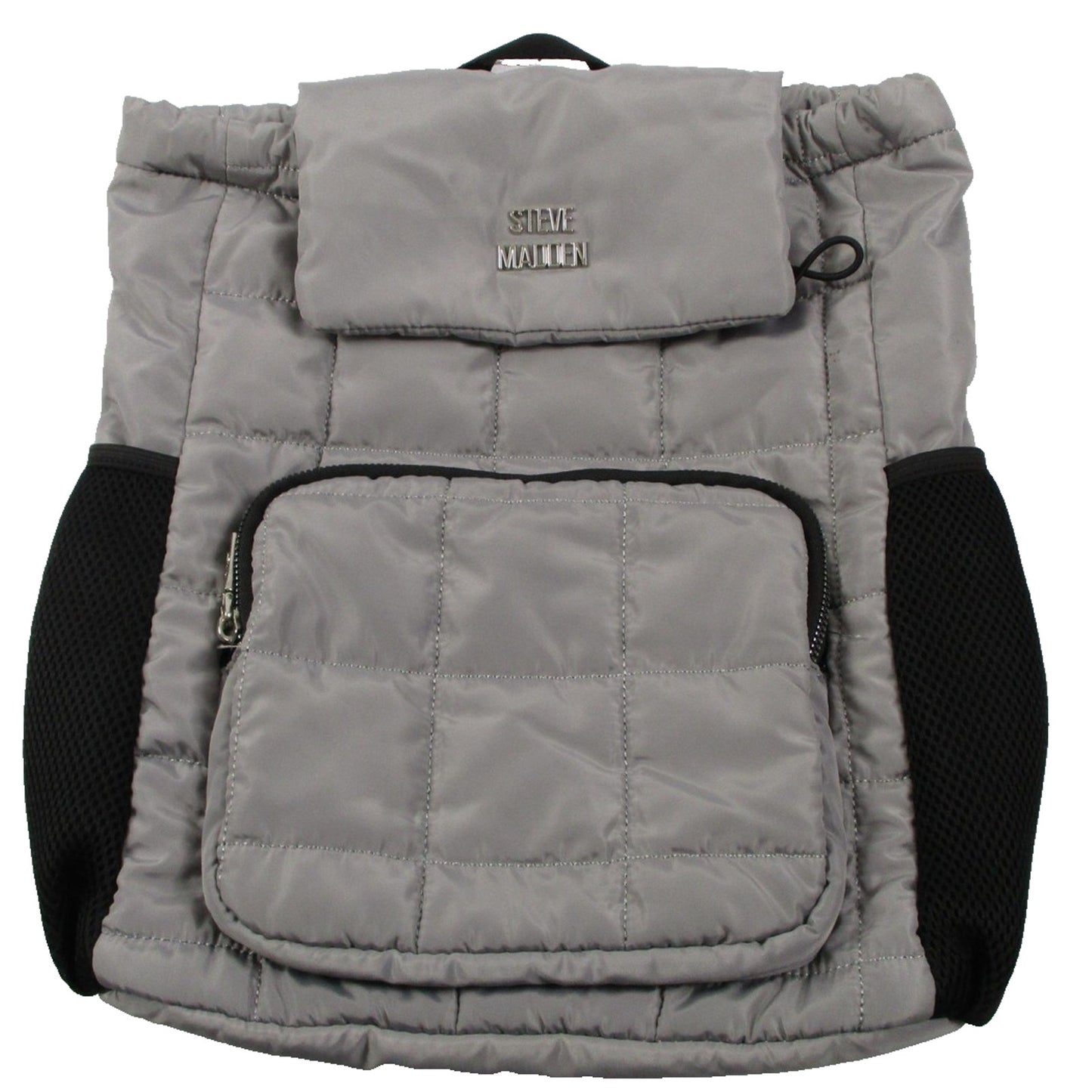 Steve Madden Backpack Womens Medium Gray Quilted Drawstring Travel Bag Pockets