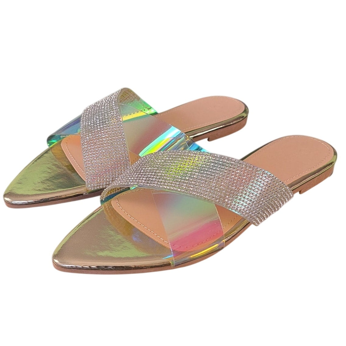 Wild Diva Carmia Women's Holographic Rhinestone Slide Sandal NWOT Sz 6.5-8
