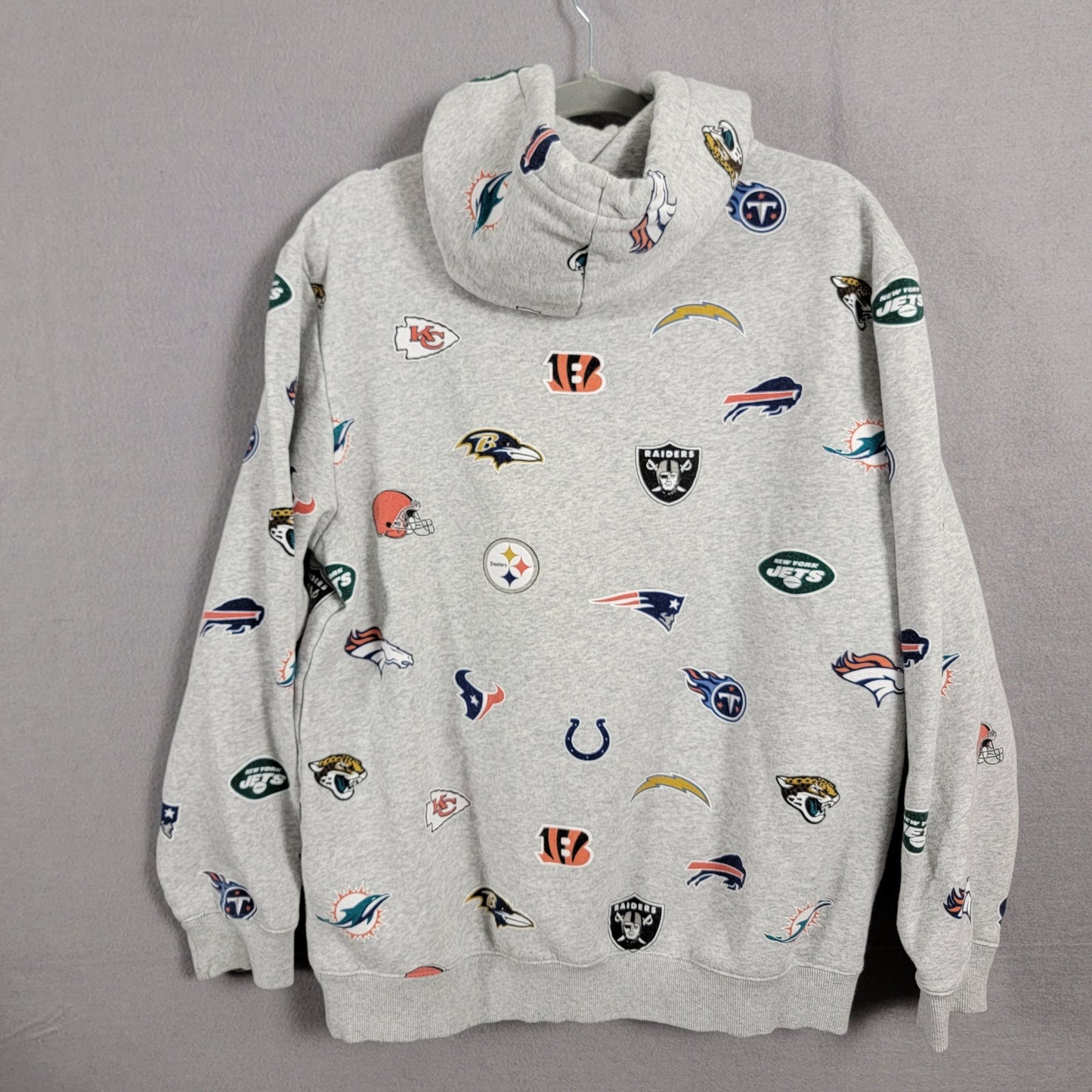 H&M x NFL All Over Print Pullover Hoodie All Teams Mens Large Gray Preowned 311
