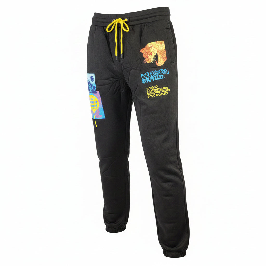 Reason Brand Mens Jogger Sweatpants Sz XL Black Leopard Graphic NWT0