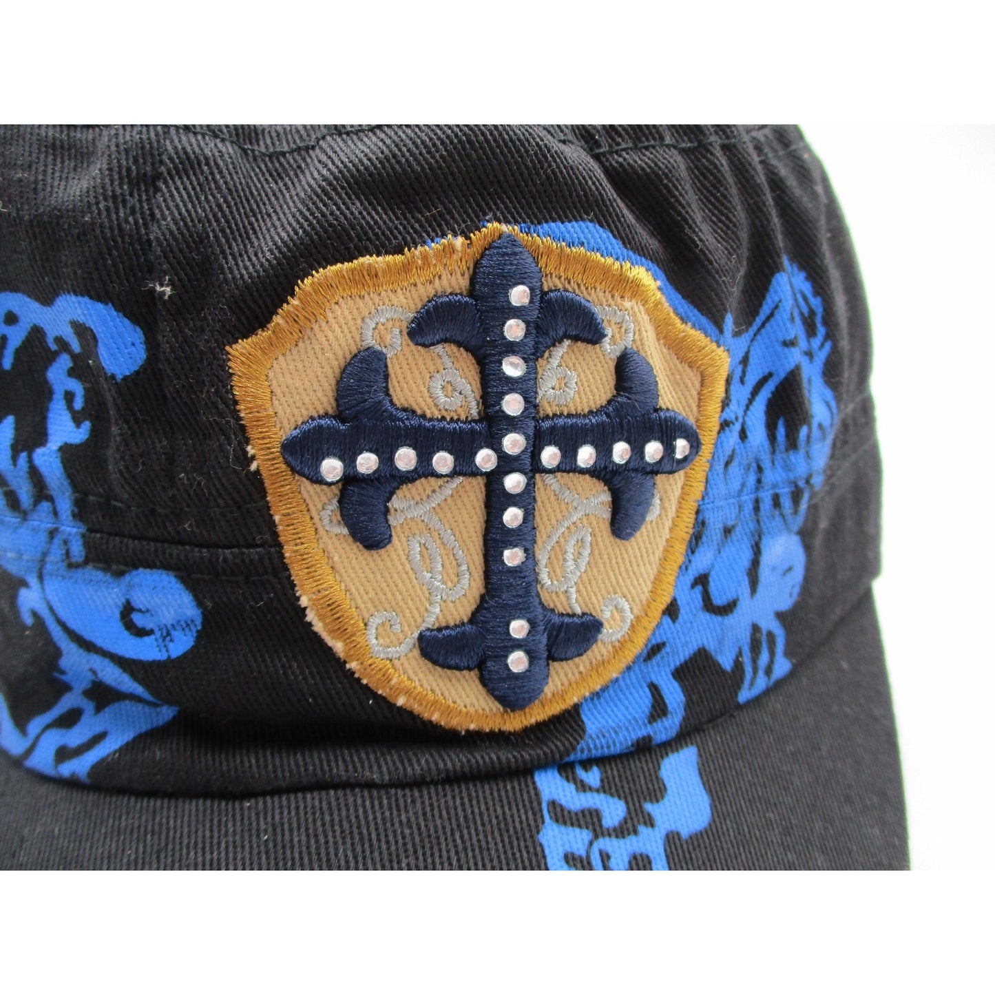Cross Shield Hat Cap Army Strap Back Mens One Size Black Blue Graphic Studs Y2k