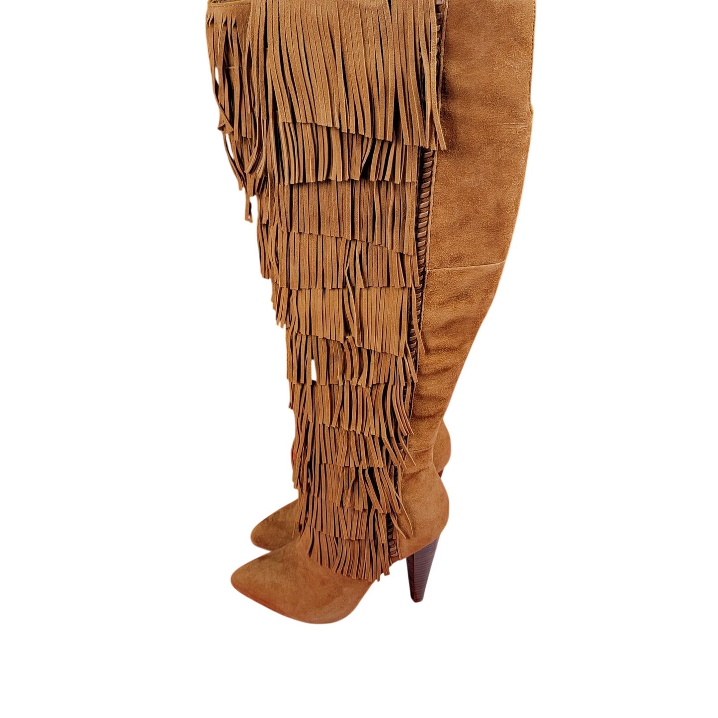 Steve Madden Maraka Fringe Over The Knee Boots Chestnut Suede Womens 6 New1