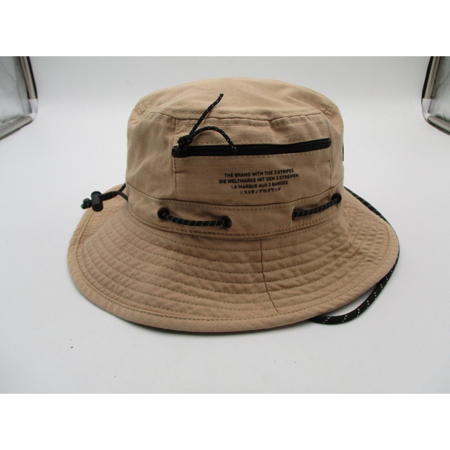 Adidas Hat Cap Bucket Mens One Size Beige Canvas Trefoil Logo Outdoor Hiking