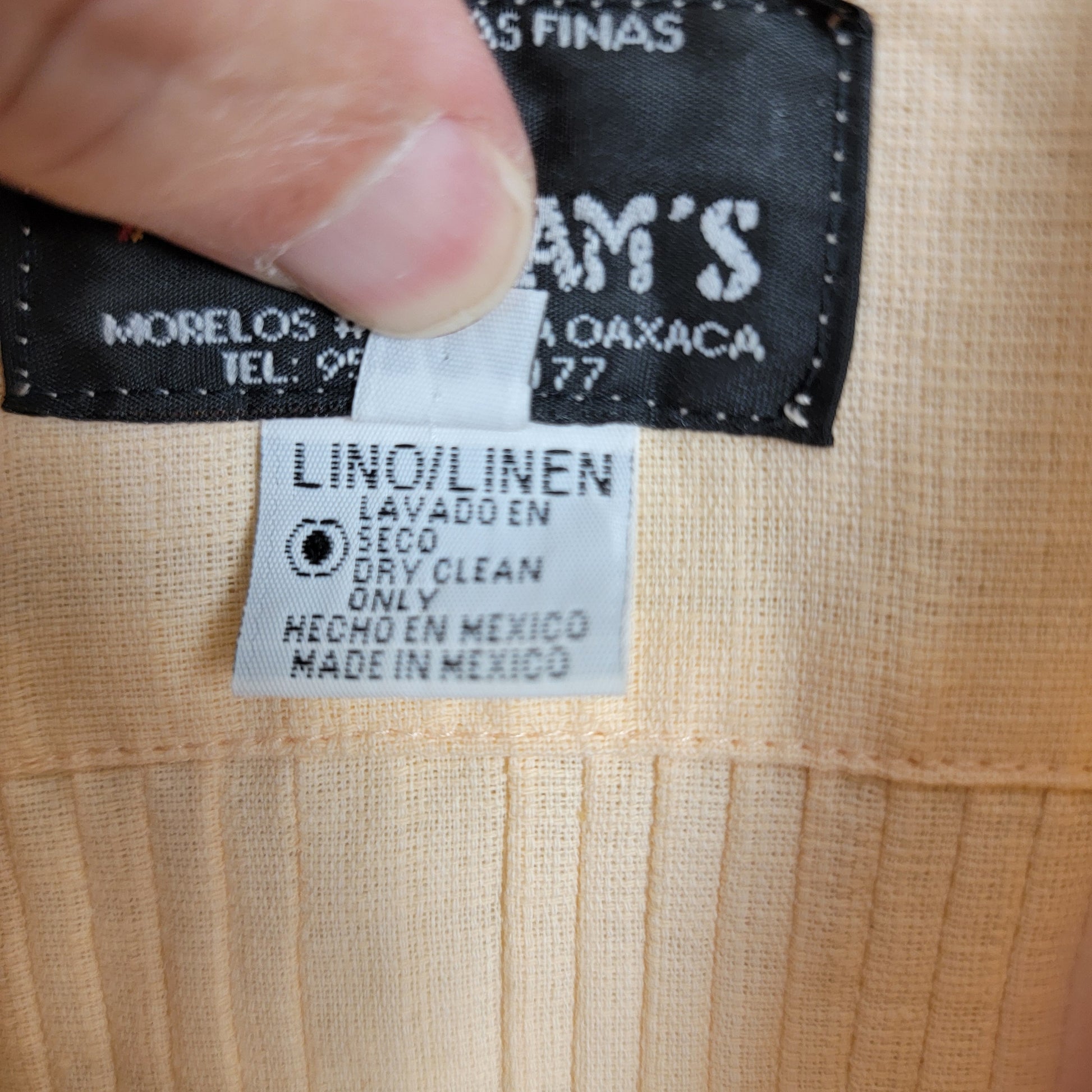 William's Guayaberas Finas Linen Shirt Cream Mens Size 44 Preowned Oaxaca3