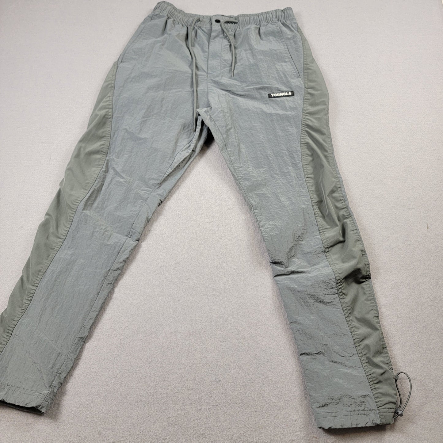 YoungLA Men’s Large Gray Nylon Track Pants Joggers Zipper Pockets Adjustable Hem1