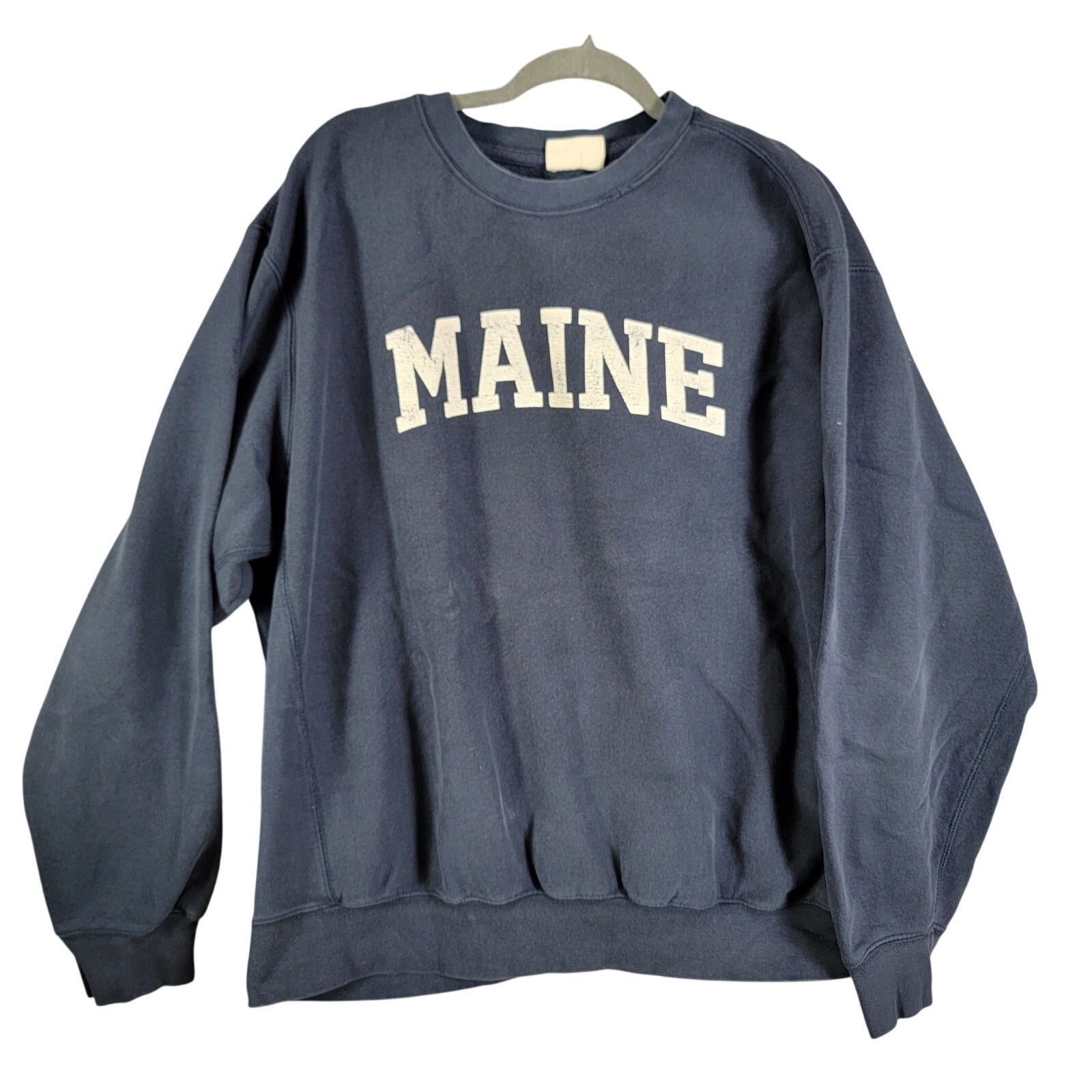 Vintage 90s MV Sport Pro Weave Maine Spellout Crewneck Sweatshirt XL Navy (265)0