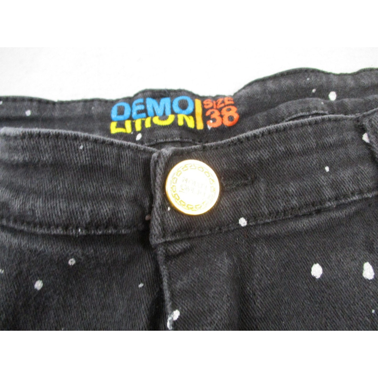 Demolition Shorts Mens 38 Black Paint Splatter Biker Denim Distressed Stretch