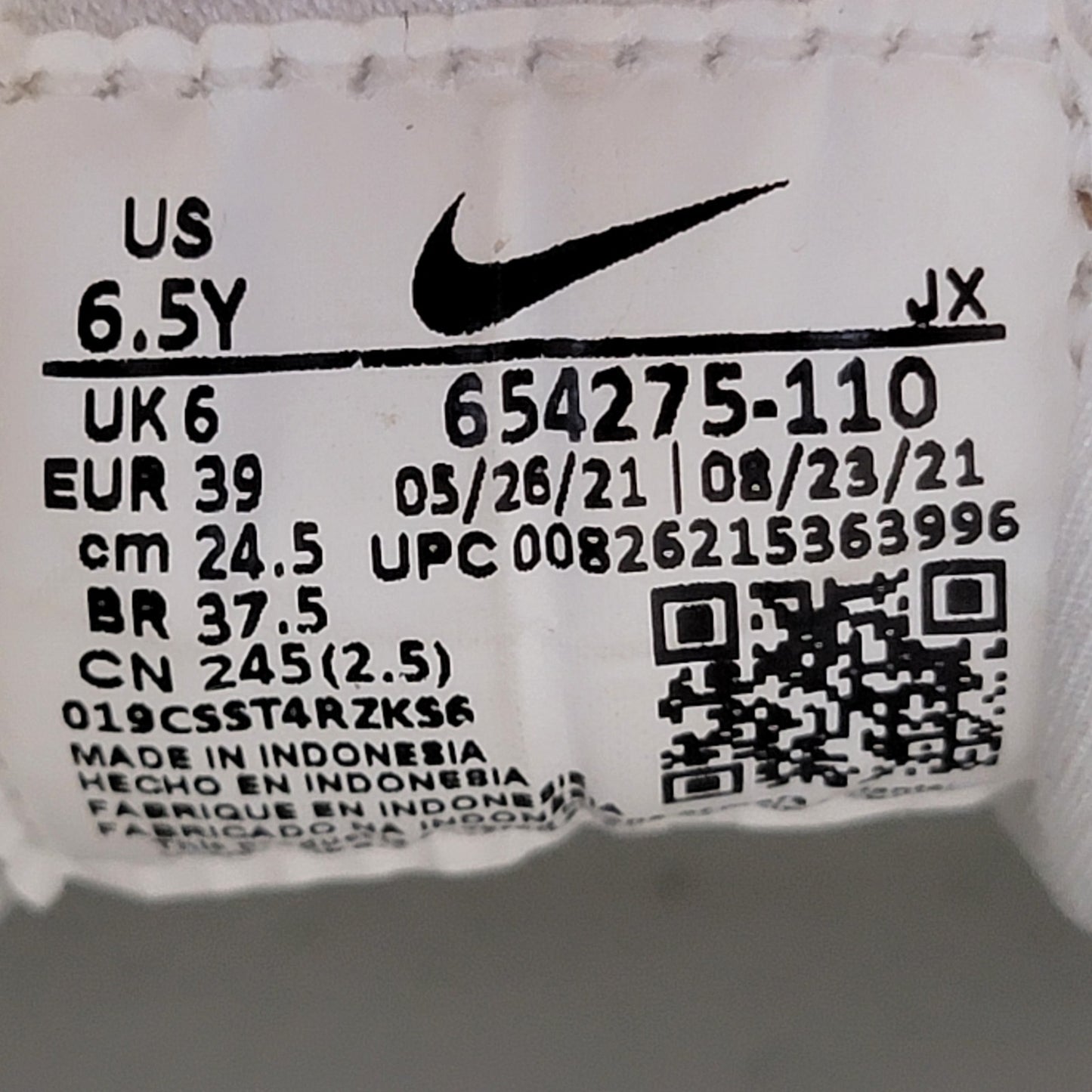 Nike Huarache Run (GS) White/Platinum Sz 6.5Y 654275-110