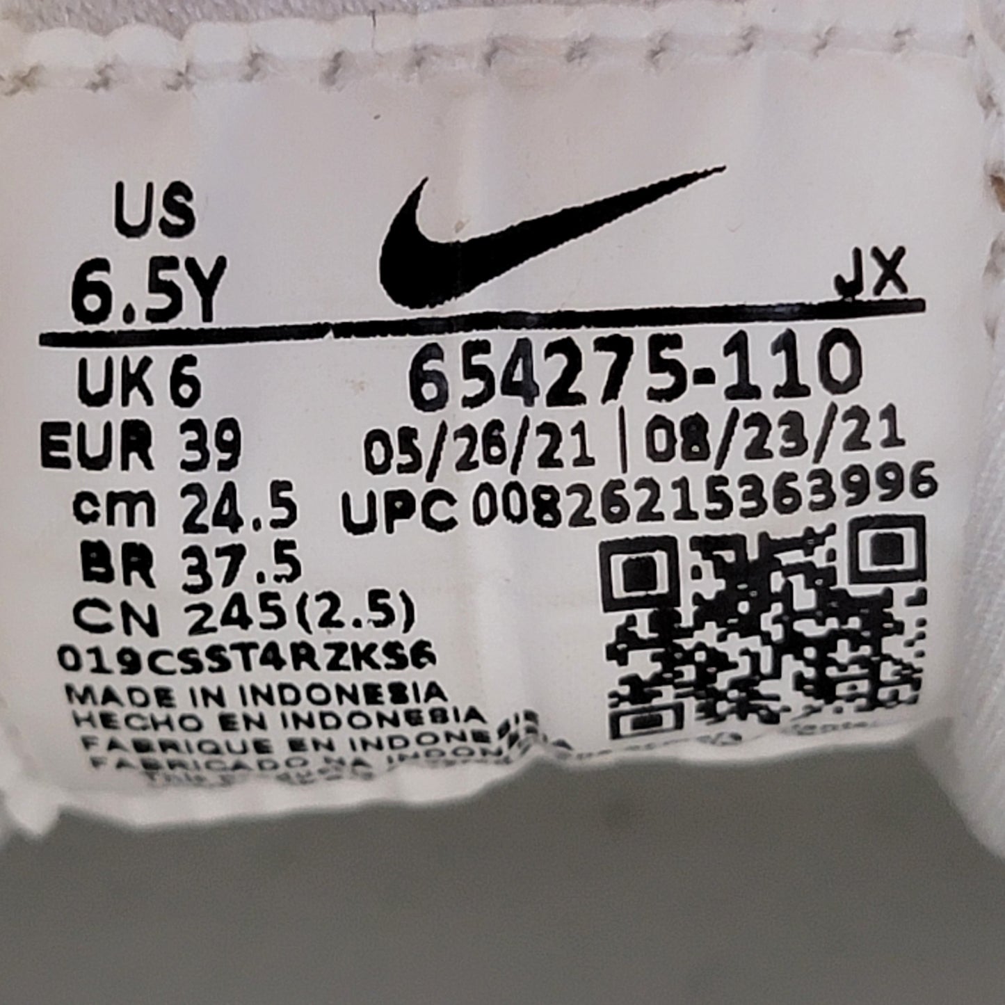 Nike Huarache Run (GS) White/Platinum Sz 6.5Y 654275-1105