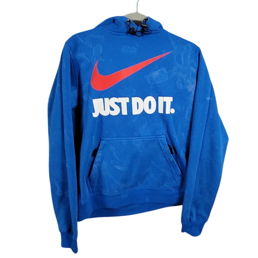 Nike Just Do It Swoosh All Over Print Hoodie Mens Medium Blue Preowned 313