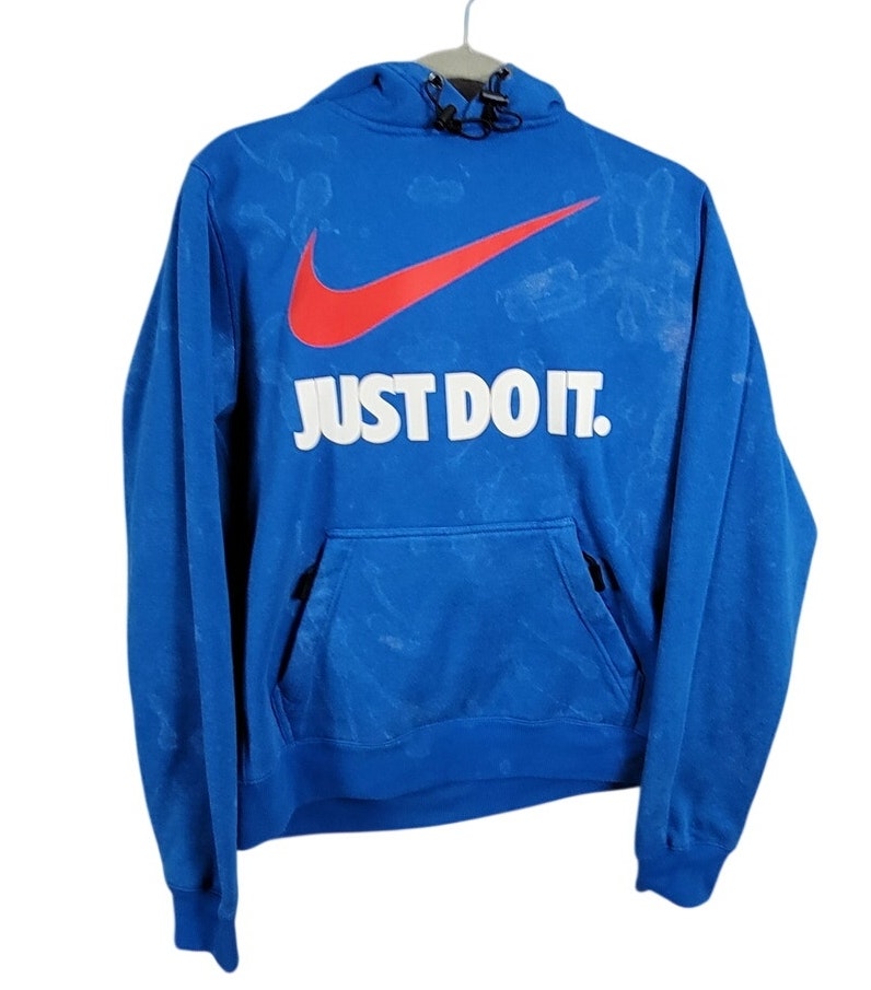 Nike Just Do It Swoosh All Over Print Hoodie Mens Medium Blue Preowned 3130