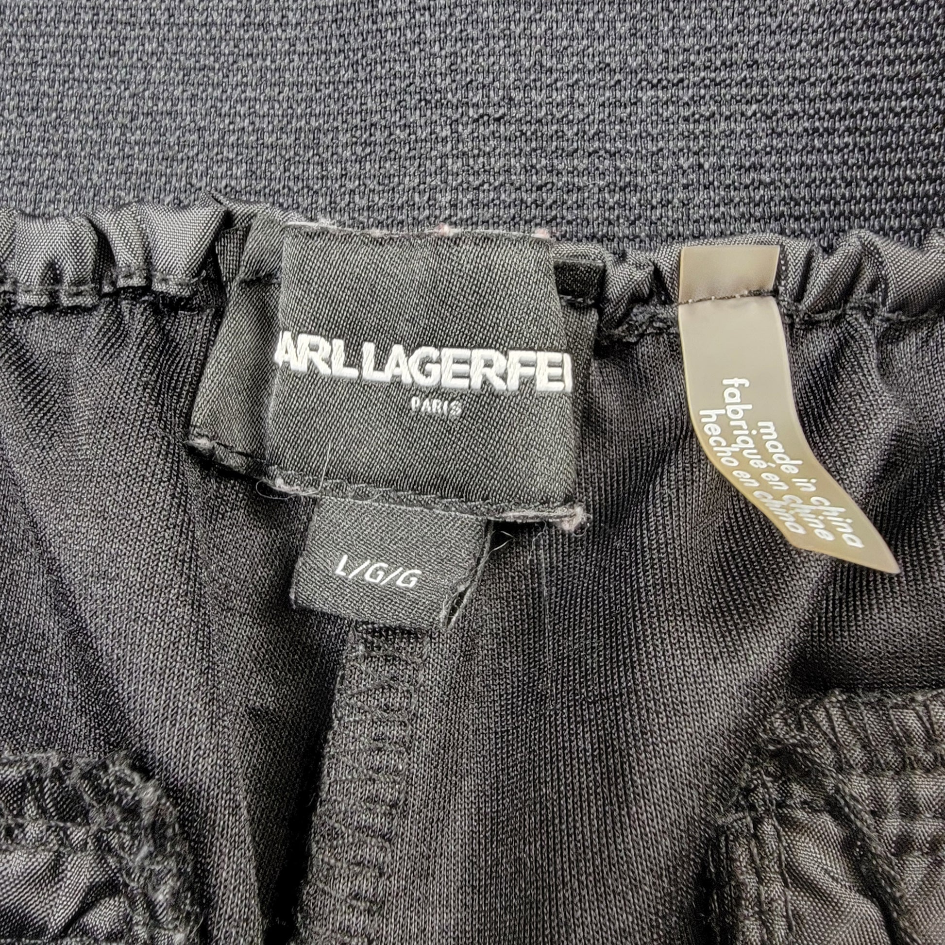 Karl Lagerfeld Paris Track Pants Men’s Large Black White Stripe Zipper Pockets3