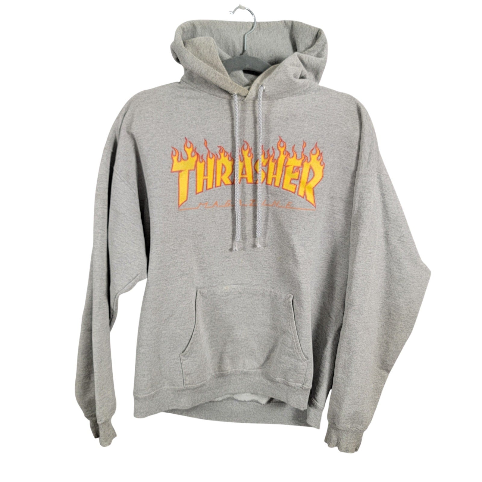 Thrasher Magazine Flame Logo Hoodie Mens Medium Gray Skateboard Preowned 3100